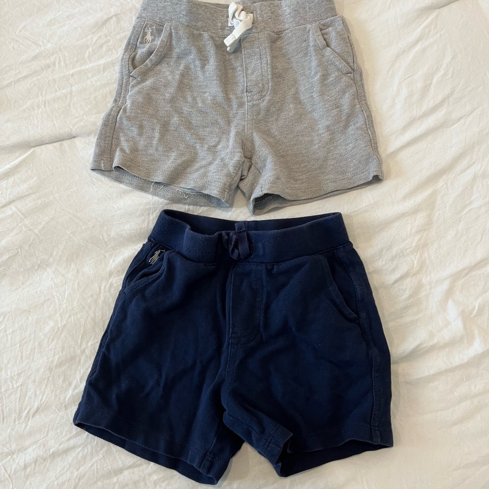 Ralph Lauren Gray and Navy Fleece drawstring shorts baby 18 mo set of 2